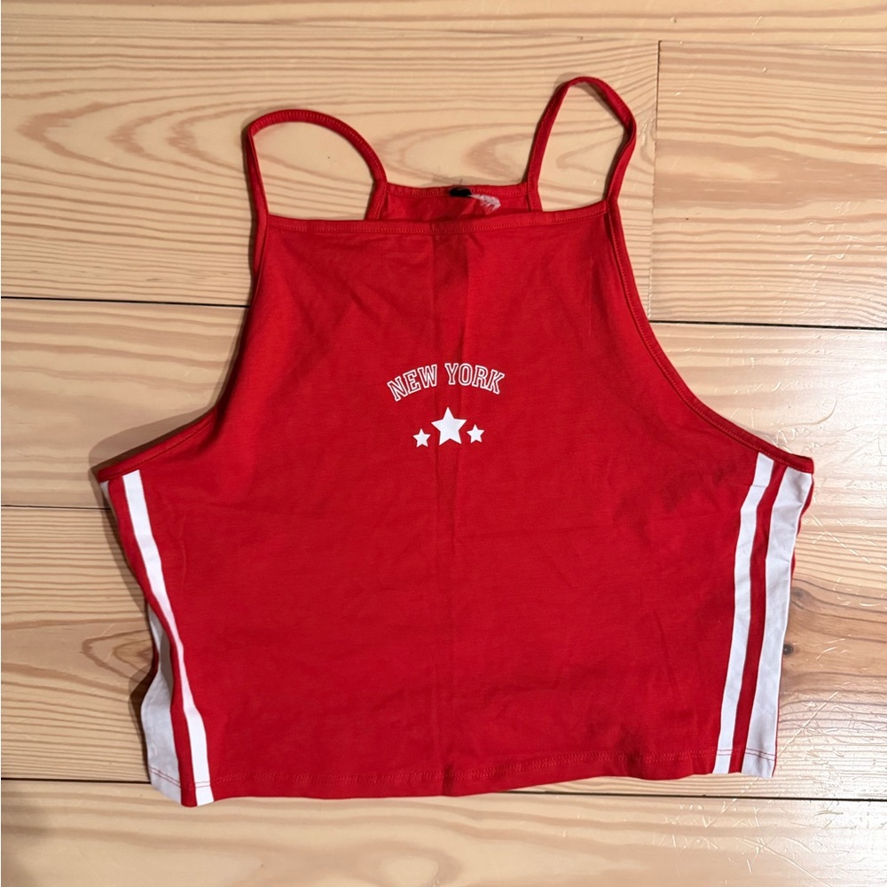 H&M Red Crop Tank with side stripes